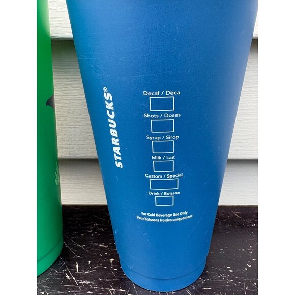 Starbucks Holiday 2021Reusable Plastic Cold Cups Set Of 2 Green & Blue Christmas - Picture 5 of 8